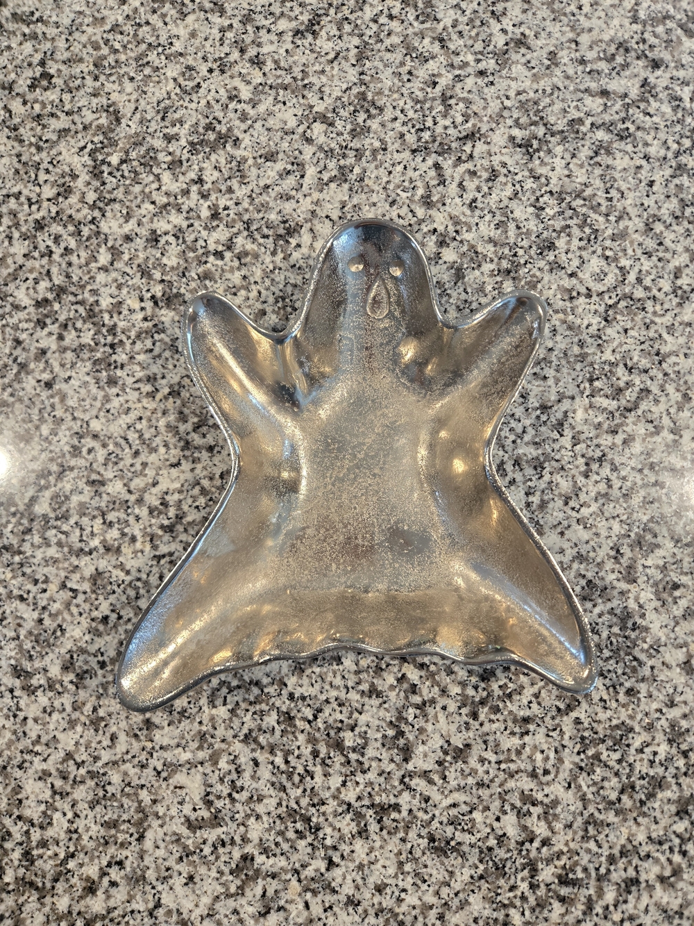 Silver Metal Ghost Shaped Candy Dish Halloween Decor Catchall Tray